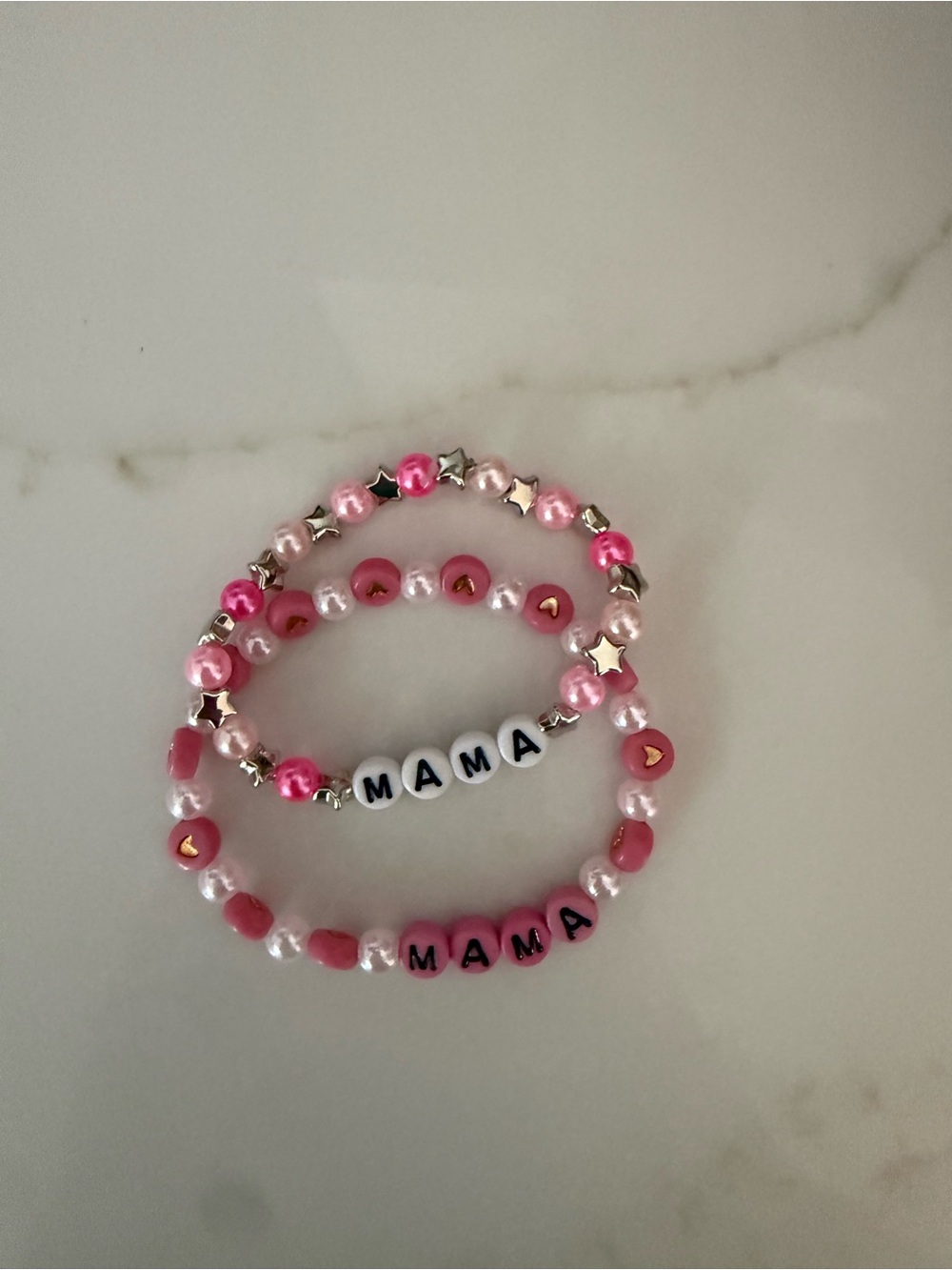 Pink or Blue “MAMA" Beaded Stretch Bracelet Set (2)
